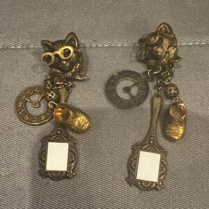 Vintage Cat Charm Earrings in Gold and Silver